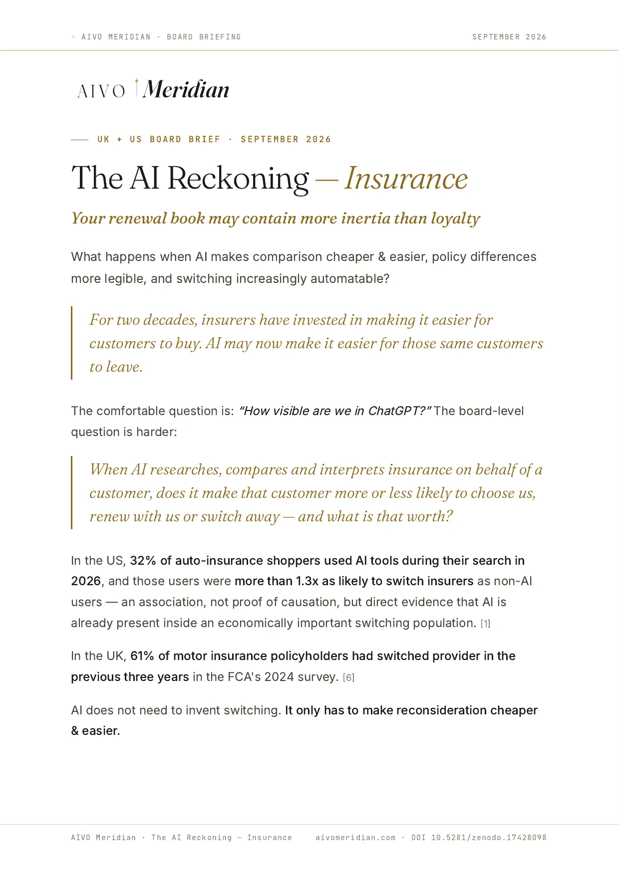 The AI Reckoning — Insurance — page 1 of 12