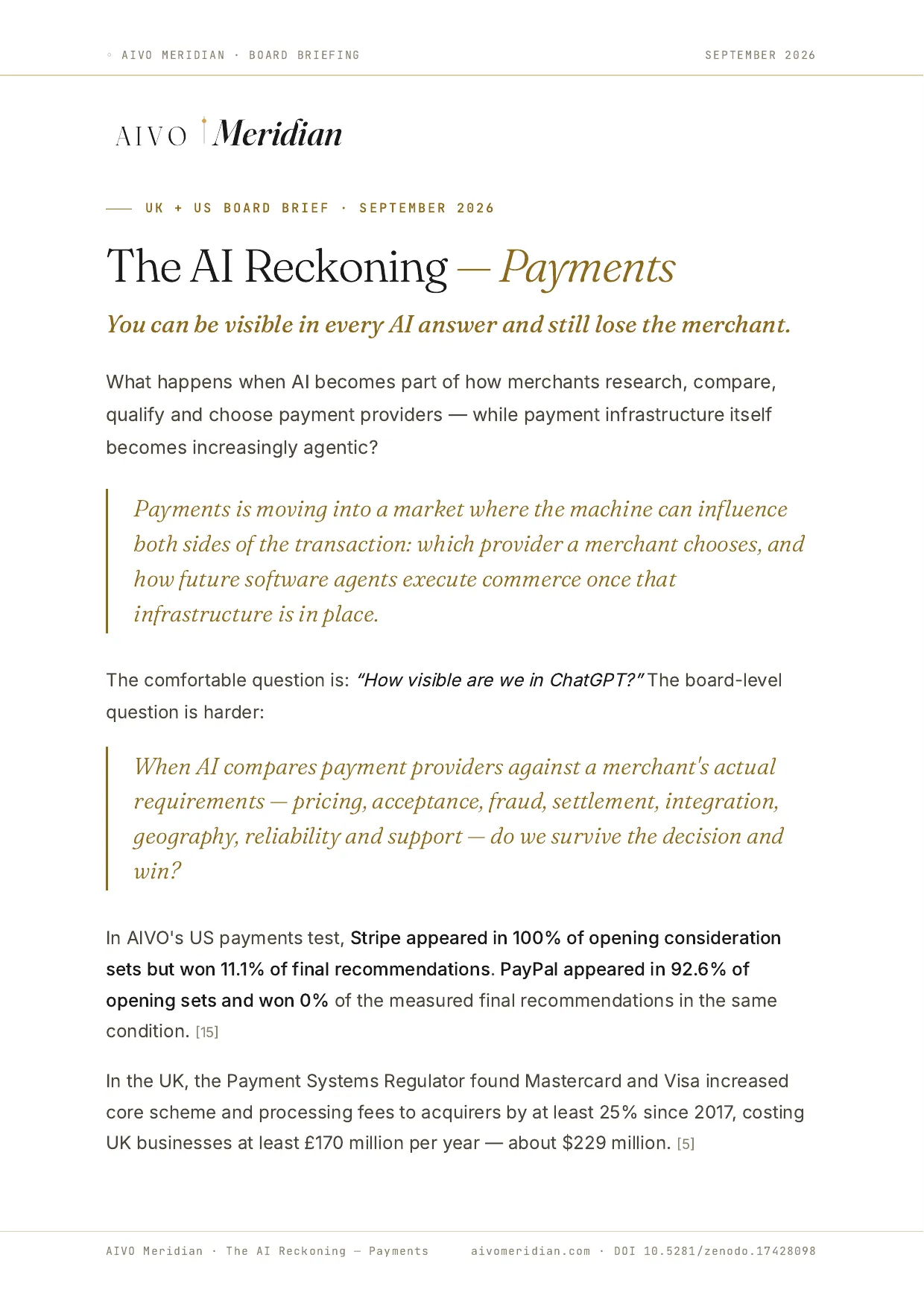 The AI Reckoning — Payments — page 1 of 12