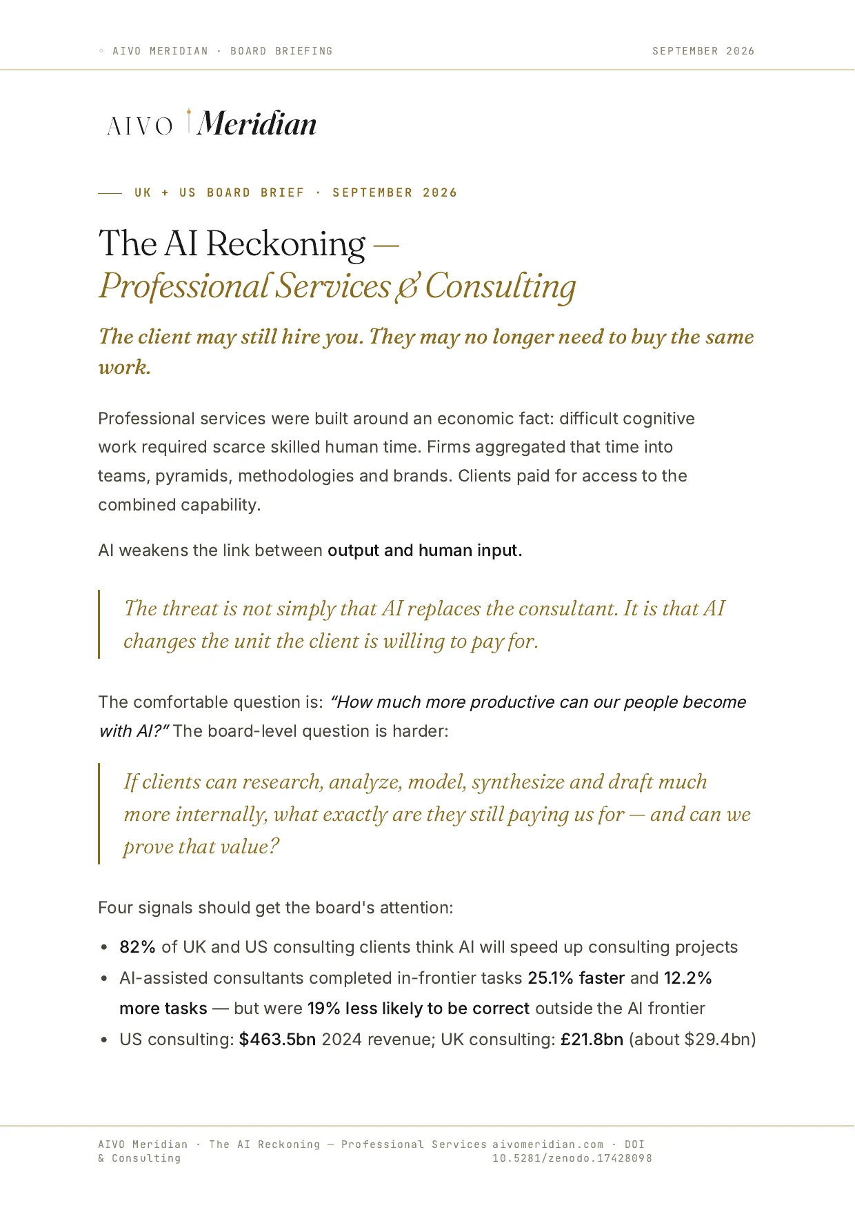 The AI Reckoning — Professional Services & Consulting — page 1 of 12