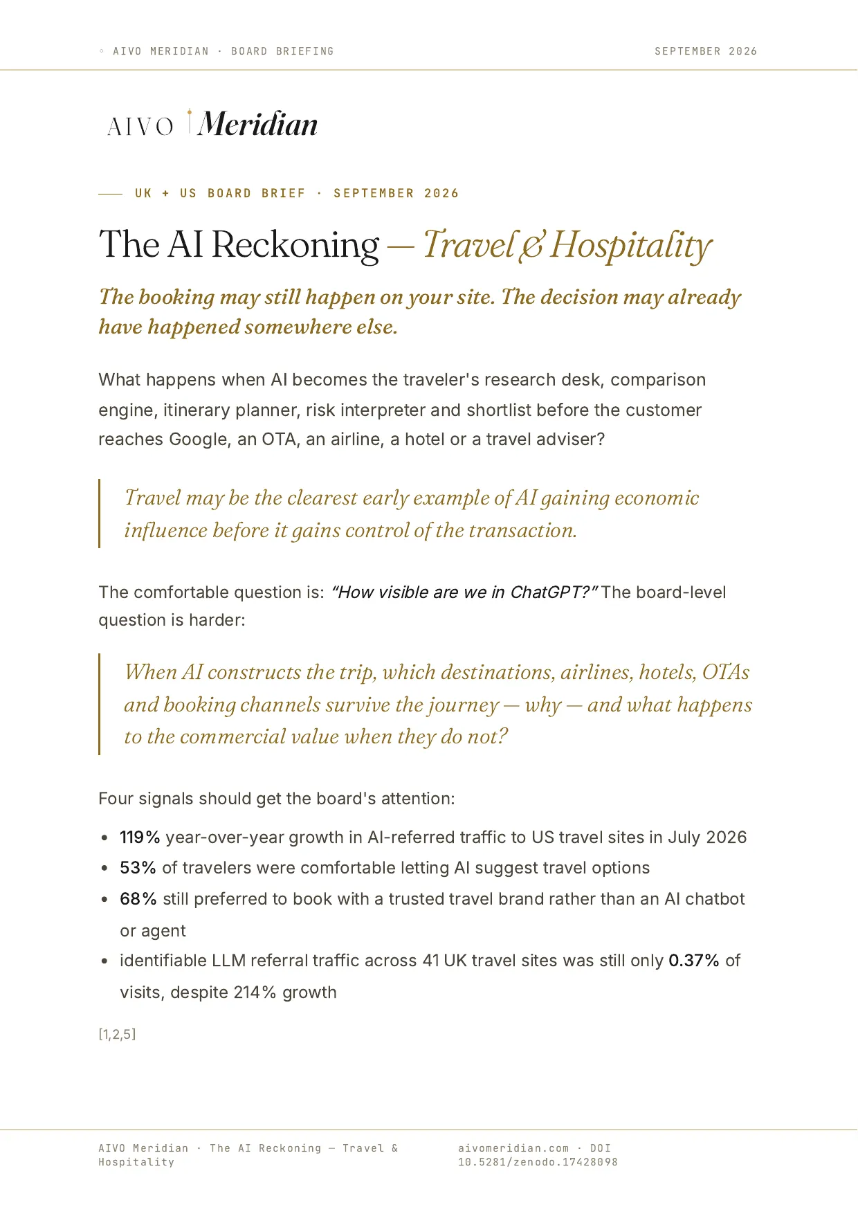 The AI Reckoning — Travel & Hospitality — page 1 of 11