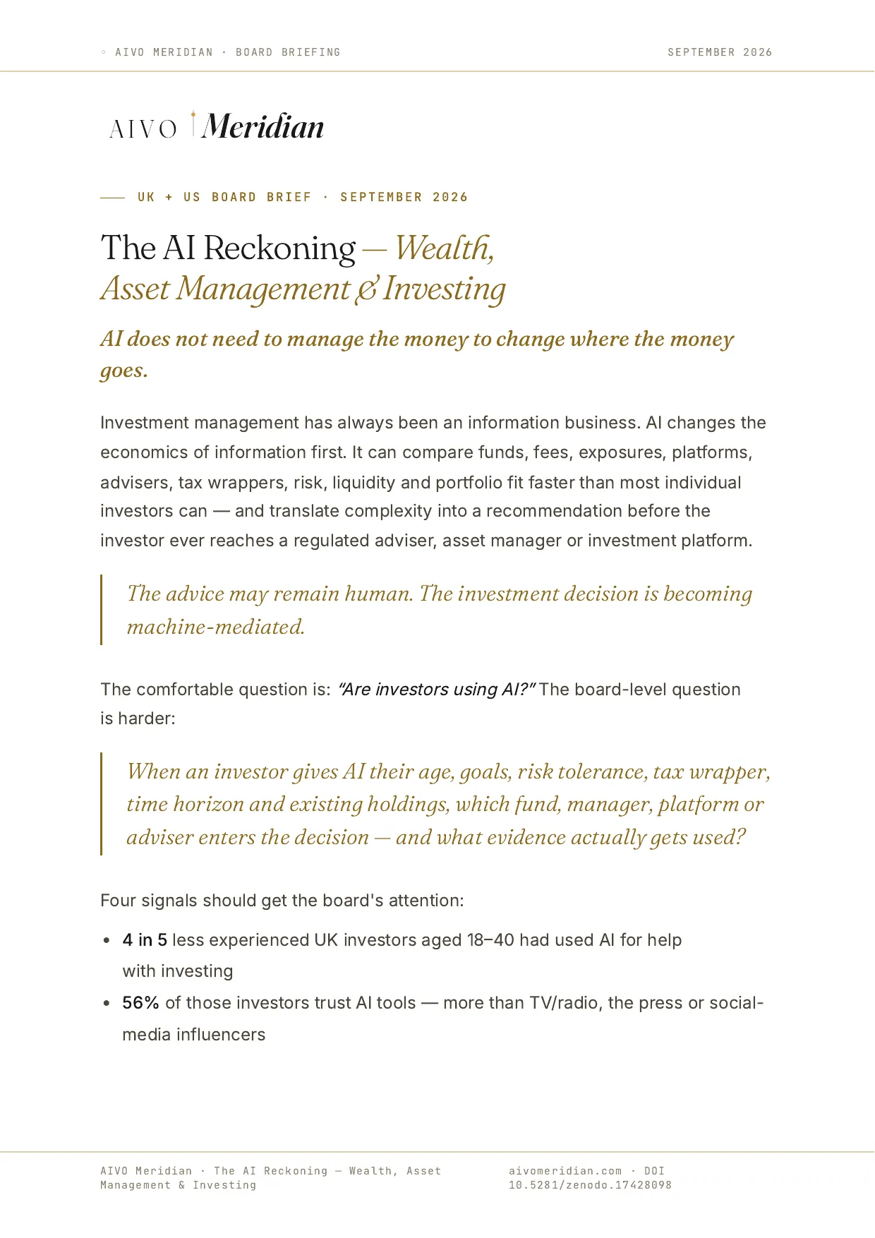 The AI Reckoning — Wealth, Asset Management & Investing — page 1 of 12